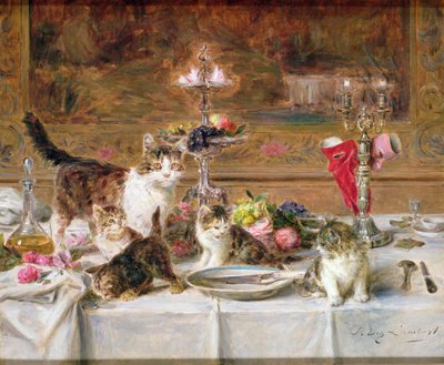 Gattini a un banchetto, XIX secolo da Louis Eugene Lambert